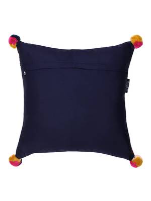 Chintz Navy & Multi Color Polycotton Floral Digital Printed Cushion Covers with Pom Poms (16x16 inch) 4