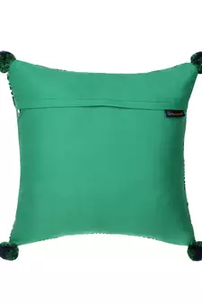 Chintz Green & Navy Color Polycotton Botanical Digital Printed Cushion Covers with Pom Poms (16x16 inch)