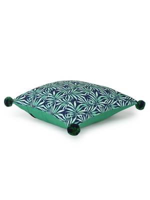 Chintz Green & Navy Color Polycotton Botanical Digital Printed Cushion Covers with Pom Poms (16x16 inch) 5