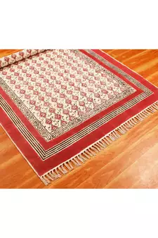 6x6FeetSquare Hand Block Printed Area Rugs  Cotton Rug Flatwoven Bohomian  