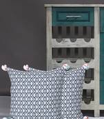 Chintz Grey & Multi Color Polycotton Diamond Digital Printed Cushion Covers with Pom Poms (16x16 inch)