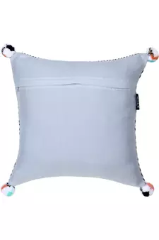 Chintz Grey & Multi Color Polycotton Diamond Digital Printed Cushion Covers with Pom Poms (16x16 inch)