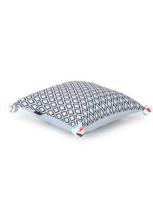 Chintz Grey & Multi Color Polycotton Diamond Digital Printed Cushion Covers with Pom Poms (16x16 inch) 5