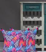 Chintz Pink & Multi Color Polycotton Quirky Digital Printed Cushion Covers with Pom Poms (16x16 inch)