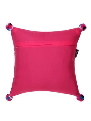 Chintz Pink & Multi Color Polycotton Quirky Digital Printed Cushion Covers with Pom Poms (16x16 inch) 4