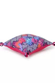 Chintz Pink & Multi Color Polycotton Quirky Digital Printed Cushion Covers with Pom Poms (16x16 inch)