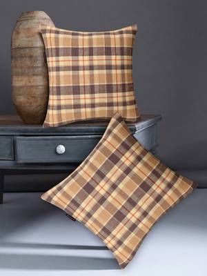 Maverick Beige & Multi Color Cotton Checkered Seating Cushion Covers (18x18 inch) 1