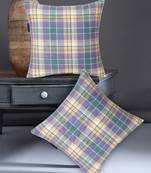 Maverick Purple & Multi Color Cotton Checkered Seating Cushion Covers (18x18 inch)