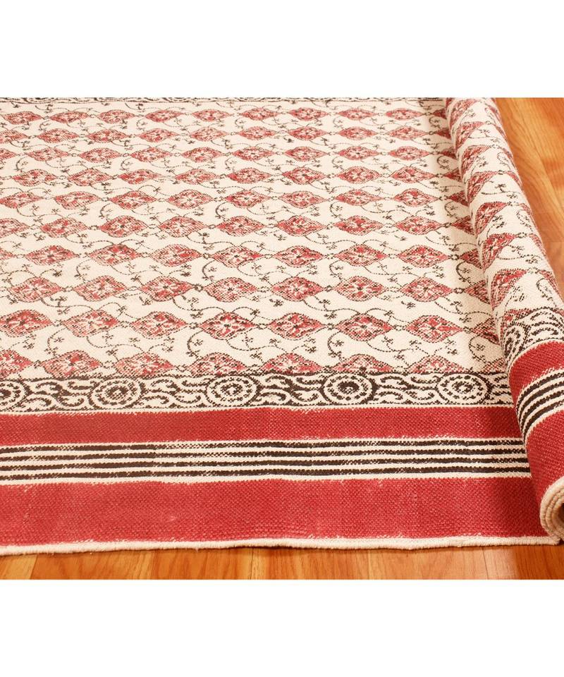 2.6 x4RunnerFeet Hand Block Printed Area Rugs  Cotton Rug Flatwoven Bohomian  