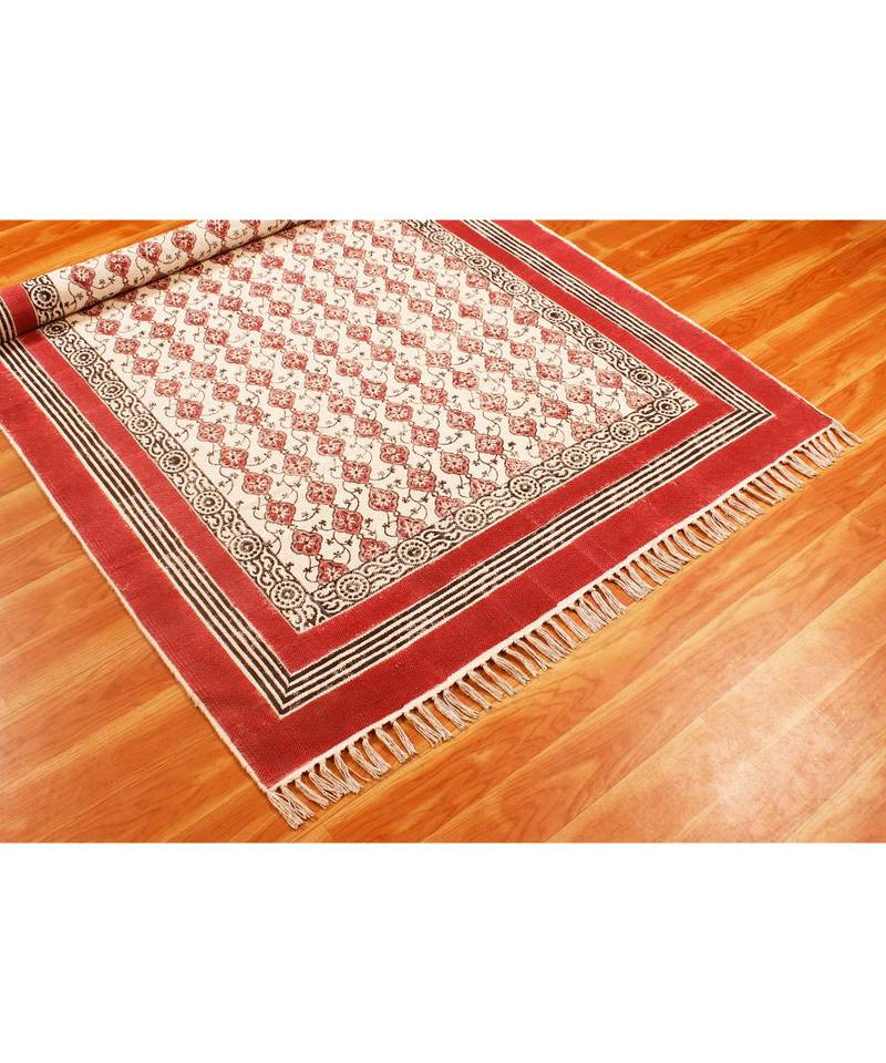 2.6 x8RunnerFeet Hand Block Printed Area Rugs  Cotton Rug Flatwoven Bohomian  