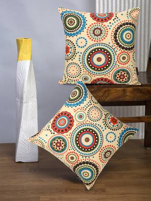 Nomad Light Yellow & Multi Color Cotton Canvas Mandala Printed Floor Cushion Covers (20x20 inch) 1