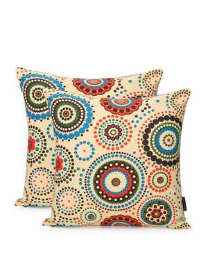Nomad Light Yellow & Multi Color Cotton Canvas Mandala Printed Floor Cushion Covers (20x20 inch) 2