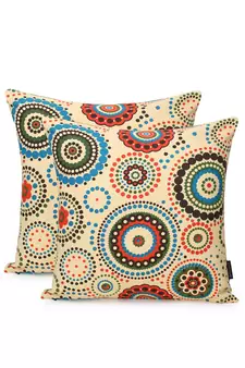 Nomad Light Yellow & Multi Color Cotton Canvas Mandala Printed Floor Cushion Covers (20x20 inch)