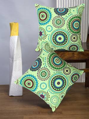 Nomad Fluorescent Green & Multi Color Cotton Canvas Mandala Printed Floor Cushion Covers (20x20 inch) 1