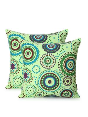 Nomad Fluorescent Green & Multi Color Cotton Canvas Mandala Printed Floor Cushion Covers (20x20 inch) 2