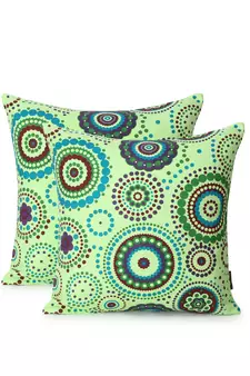 Nomad Fluorescent Green & Multi Color Cotton Canvas Mandala Printed Floor Cushion Covers (20x20 inch)