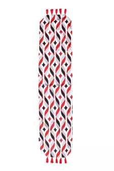 Chintz Red & Multi Color Polycotton Damask Digital Printed 6 Seater Table Runner with Tassels (180x40cm)