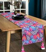 Chintz Pink & Multi Color Polycotton Botanical Digital Printed 6 Seater Table Runner with Tassels (180x40cm)