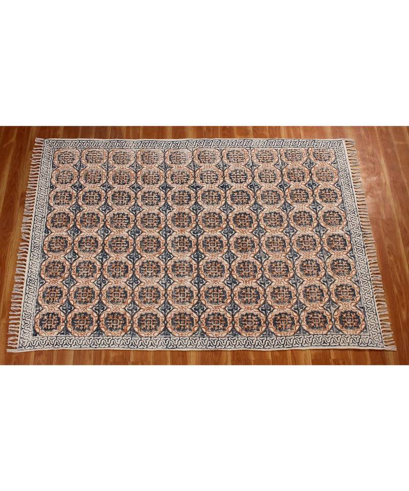4x6-Feet Indian Hand Block Printed Cotton Dhurrie  Area Rugs Outdoor Garden Yoga Mat Flatwoven Boho Kilim
