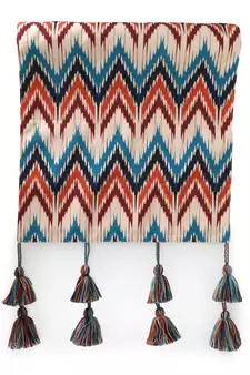 Chintz Beige & Multi Color Polycotton Chevron Digital Printed 6 Seater Table Runner with Tassels (180x40cm)