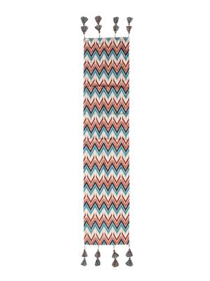 Chintz Beige & Multi Color Polycotton Chevron Digital Printed 6 Seater Table Runner with Tassels (180x40cm) 3