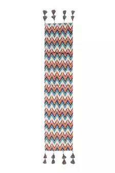 Chintz Beige & Multi Color Polycotton Chevron Digital Printed 6 Seater Table Runner with Tassels (180x40cm)