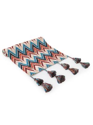 Chintz Beige & Multi Color Polycotton Chevron Digital Printed 6 Seater Table Runner with Tassels (180x40cm) 4