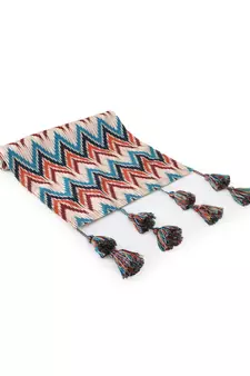 Chintz Beige & Multi Color Polycotton Chevron Digital Printed 6 Seater Table Runner with Tassels (180x40cm)