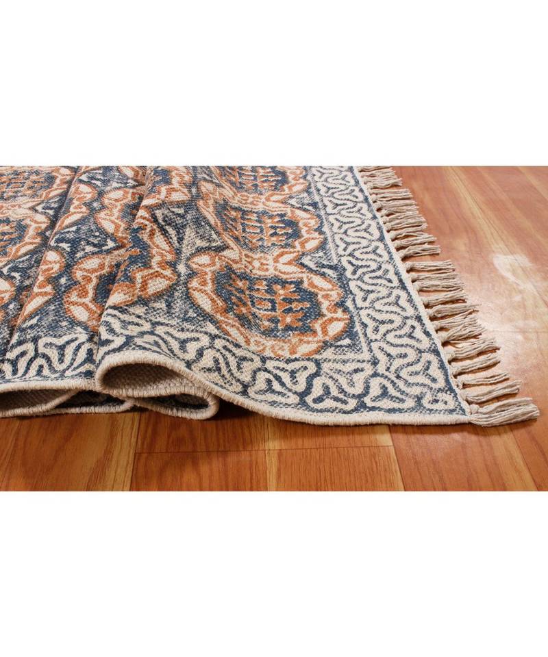 5x8-Feet Indian Hand Block Printed Cotton Dhurrie  Area Rugs Outdoor Garden Yoga Mat Flatwoven Boho Kilim