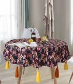 Chintz Navy & Multi Color Polycotton Floral Digital Printed 6 Seater Round Table Cover ( 150 cm dia)