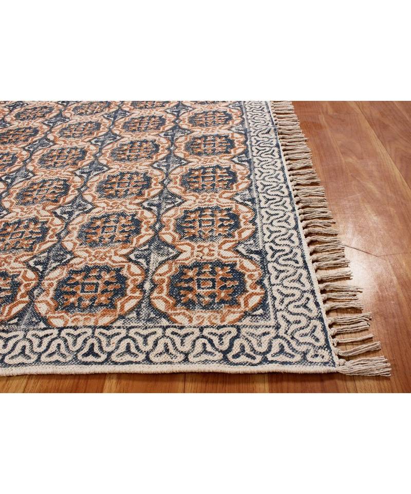 6x9-Feet Indian Hand Block Printed Cotton Dhurrie  Area Rugs Outdoor Garden Yoga Mat Flatwoven Boho Kilim