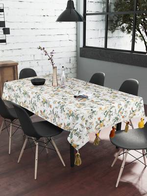 Chintz White & Multi Color Polycotton Floral Digital Printed 6 Seater Rectangle Table Cover ( 220 x 150 cm ) 1