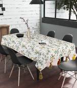 Chintz White & Multi Color Polycotton Floral Digital Printed 6 Seater Rectangle Table Cover ( 220 x 150 cm )