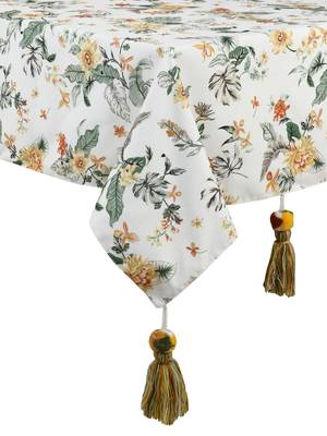 Chintz White & Multi Color Polycotton Floral Digital Printed 6 Seater Rectangle Table Cover ( 220 x 150 cm ) 3