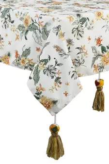 Chintz White & Multi Color Polycotton Floral Digital Printed 6 Seater Rectangle Table Cover ( 220 x 150 cm )