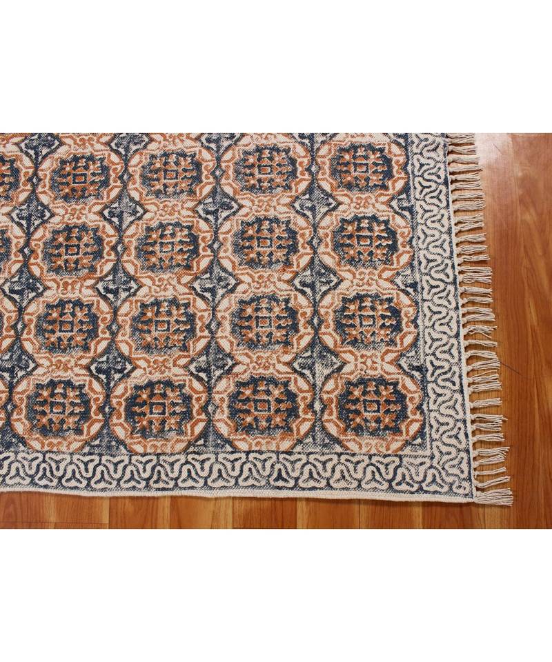 9x15-Feet Indian Hand Block Printed Cotton Dhurrie Handmade Area Rugs  Garden Yoga Mat Flatwoven Boho 