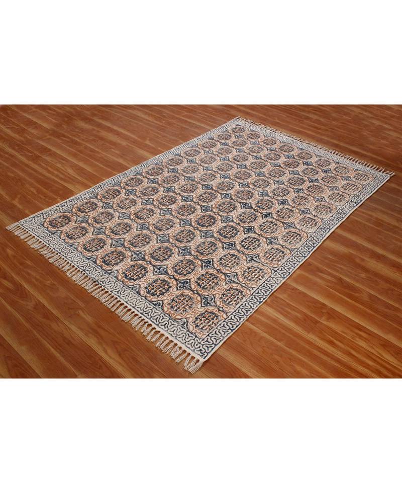 7x7-Feet-Square Indian Hand Block Printed Cotton Dhurrie  Area Rugs  Garden Yoga Mat Flatwoven Boho 