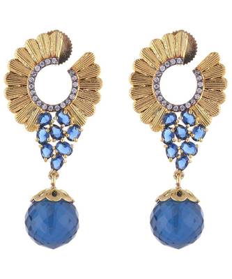 Gold Plated Blue Sapphire American Diamond Look Hanging Earring Gift 1