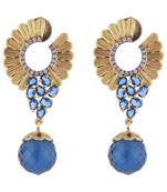Gold Plated Blue Sapphire American Diamond Look Hanging Earring Gift