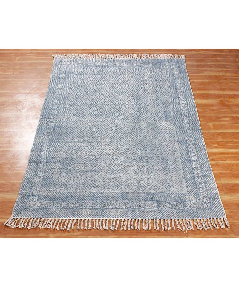 2x3-Feet Hand Block Printed Area Rugs Boho Kilim Handmade Cotton Dhurrie Indoor Bedroom Mat Flatwoven