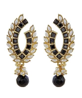 Black Baguette Pearl Gold Plated Traditional Designer Earring Women 1