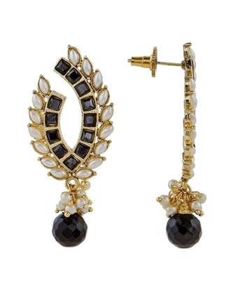 Black Baguette Pearl Gold Plated Traditional Designer Earring Women 2