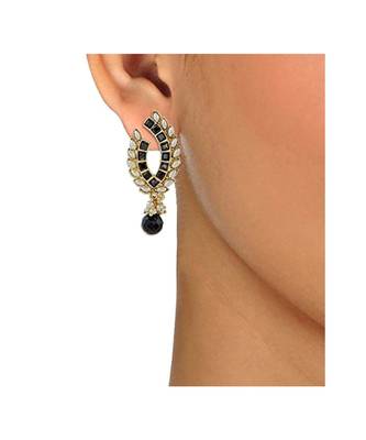 Black Baguette Pearl Gold Plated Traditional Designer Earring Women 3