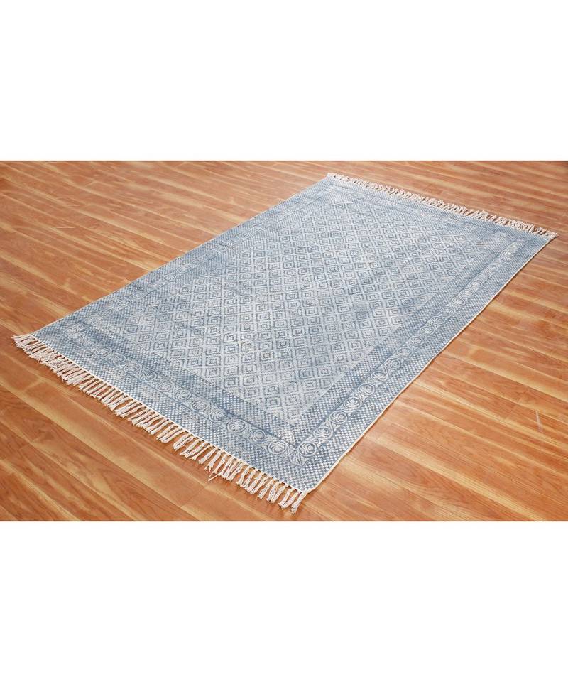 4x7-Feet Hand Block Printed Area Rugs Boho Kilim Handmade Cotton Dhurrie Indoor Bedroom Mat Flatwoven