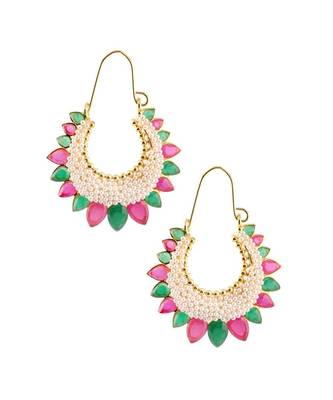 Chaand Red Green Gold Plated Pearl Bali Earring For Women 1