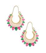 Chaand Red Green Gold Plated Pearl Bali Earring For Women
