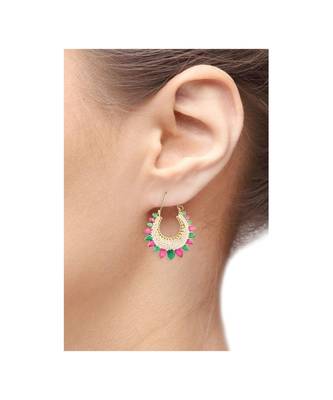 Chaand Red Green Gold Plated Pearl Bali Earring For Women 2