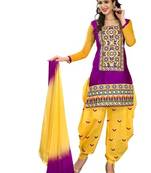yellow embroidered cotton semi stitched salwar with dupatta