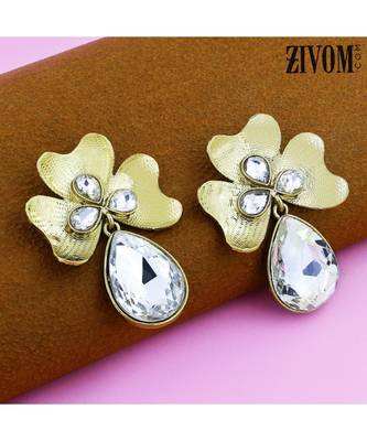 Antique 18K Gold Plated Crystal Large Flower Earring For Women 3