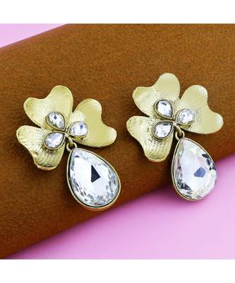 Antique 18K Gold Plated Crystal Large Flower Earring For Women 4